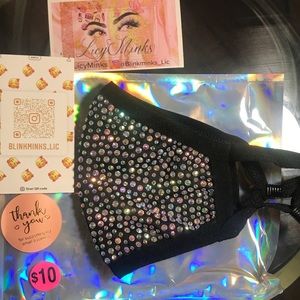 “Bling Me Out” face mask. Adjustable. Washable. C: black, white, pink, & grey.